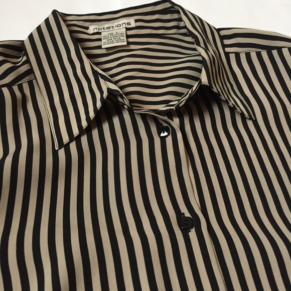 Women’s striped button up shirt large black cream - Picture 2 of 4